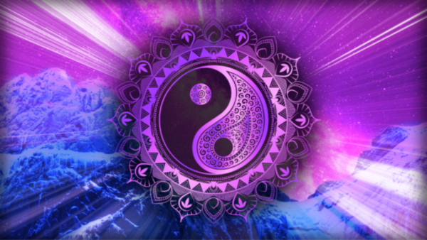 yin and yang symbol in purple and blue colours